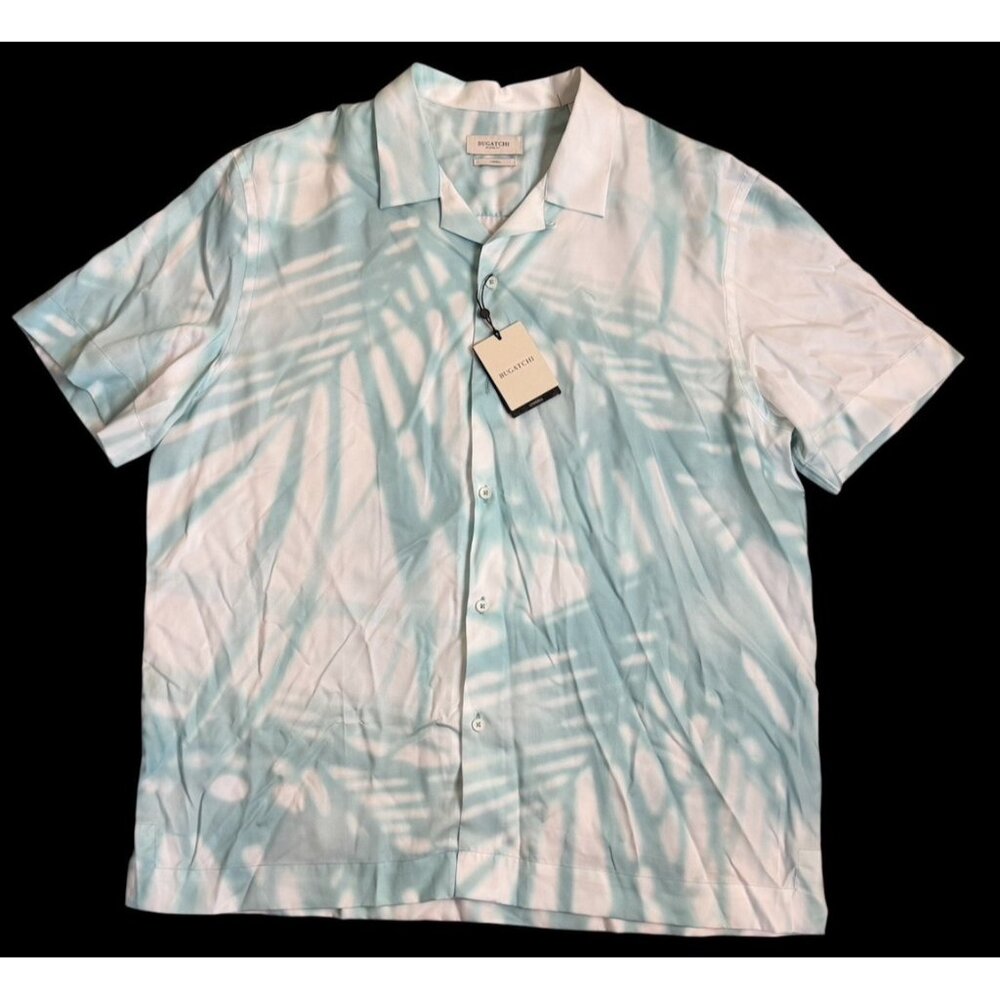 BUGATCHI Size XL Mens Seafoam Camp Shirt SS Lyocell Hawaiian Style NEW $225